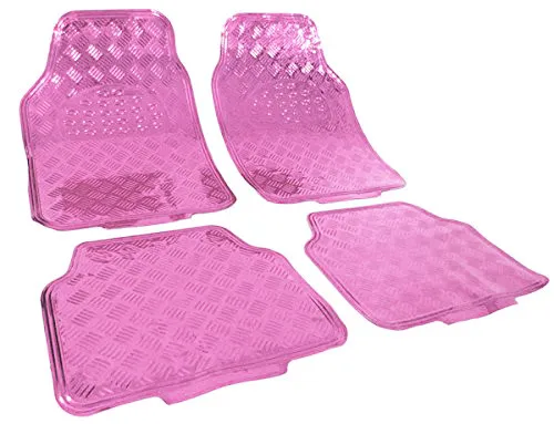 Universal Auto Fußmatten Matten Riffelblech ALU Look 4tlg. Set Rosa Chrom AM7160