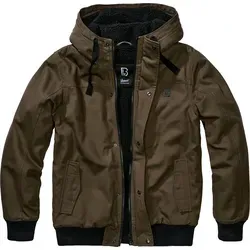 Brandit Essential Textiljacke - Oliv - S - Funktionsjacke aus robustem Canvas mit Teddyfell Innenfutter, ideal für kalte Tage. Mit praktischen Taschen und verstellbarer Kapuze für optimalen Tragekomfort.