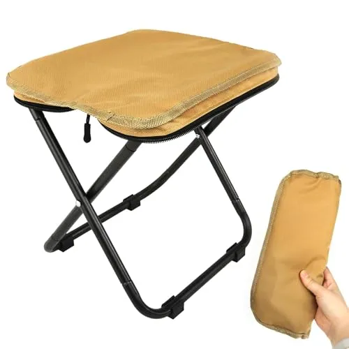 AOROPS Camping Hocker 28.5CM, Tragbarer Stuhl Faltbar mit Aufbewahrungsbeutel Fußhocker Outdoor, Mini-Klapphocker Leicht Sitz Falthocker für Wandern Angeln Grillen Strand（Khaki）