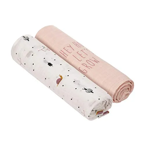 LÄSSIG Baby Puckdecke Spuckdecke Pucktuch Mulltuch 2er Set Baumwolle 120 x 120 cm/ Heavenly soft Swaddle XL Garden Explorer Snail
