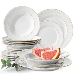 Konsimo® Tafelservice Maria Teresa, Weiß & Gold, 25-teilig, Keramik - Elegantes 25-teiliges Geschirrset aus hochwertigem Hartporzellan in Weiß mit edlen Goldakzenten. Ideal für festliche Anlässe und den täglichen Gebrauch, spülmaschinenfest und perfekt für stilvolle Tischarrangements.