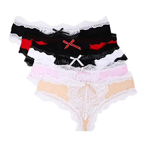 SPFASZEIV Damen String Tanga Sexy Spitze Unterwäsche Eisseide Tangas Slips Soft Panties Hipster Damen Set (S02 M)