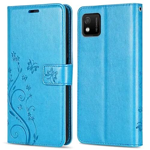 betterfon Hülle Kompatibel mit Wiko Y52 5G | Premium PU Leder Handyhülle Wallet Case für Y52 5G | Schutzhülle Blumen Klapphülle Handyhülle | Blau
