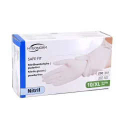Franz Mensch GmbH Hygonorm® Nitrilhandschuhe Safe Fit, puderfrei, weiß, Einweghandschuh ist sehr komfortabel, elastisch, mit Rollrand, 1 Packung = 200 Stück, Größe XL 26100