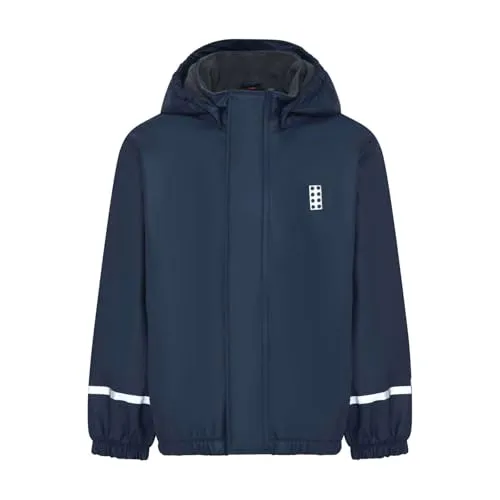 LEGO kidswear LWJIPE 708 Regenjacke - Dunkelblau mit abnehmbarer Kapuze - Outdoor Freizeitjacke für Kinder, wasserdicht mit einer Wassersäule von 5.000 mm und warmem Mikrofleecefutter für optimalen Komfort bei jedem Wetter.
