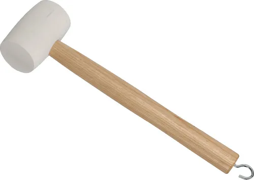 Gummihammer Weiß mit Holzgriff für Camping Hammer mit Heringsauszieher Haken