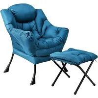 COSTWAY Relaxsessel mit Hocker, ergonomischer Loungesessel in Blau