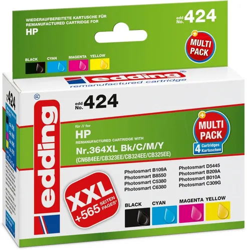 edding Tintenpatronen Multipack 4 kompatibel mit HP 364XL schwarz + color Nachfülltinte (x)