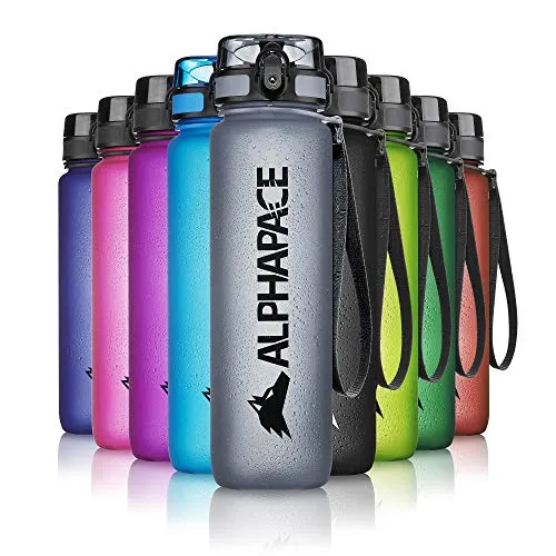 ALPHAPACE Trinkflasche, auslaufsichere 350 ml Wasserflasche, BPA-freie Flasche für Sport, Fahrrad & Outdooraktivitäten, Sportflasche mit Fruchteinsatz, in Grau