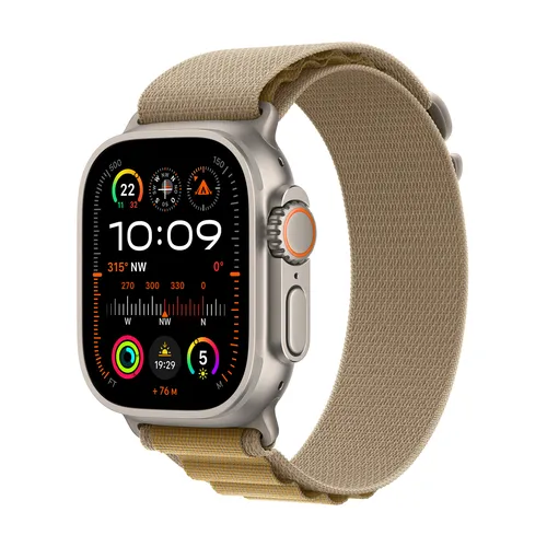 Apple Watch Ultra 2 LTE 49mm - Titan-Gehäuse, 36h Akku für Sport und Abenteuer, beige Alpine Loop Nylon-Armband