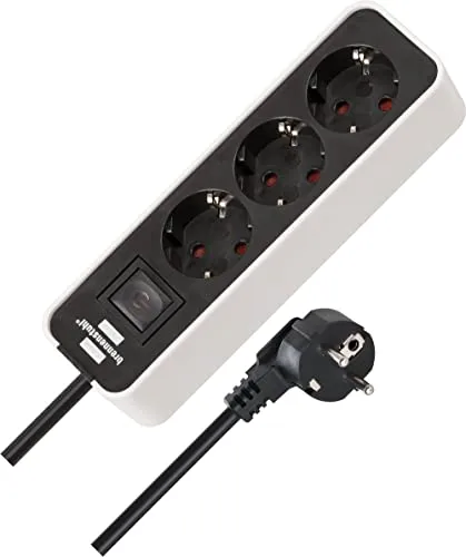 Brennenstuhl Ecolor Steckdosenleiste 3-Fach (Mehrfachsteckdose mit Schalter und 1,5m Kabel) schwarz/weiß