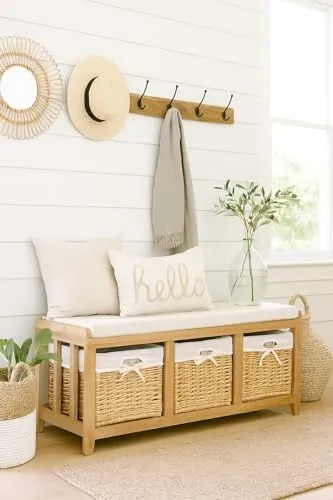 moebel-direkt-online Sitzbank Helga – Massivholz Kommode mit Körben