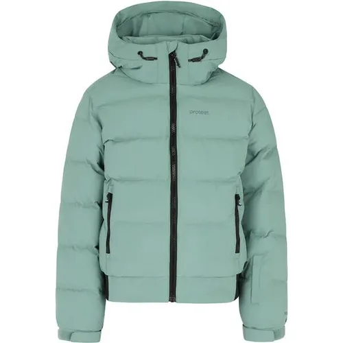 Protest Eliny Jacke Grün 140 cm - Skijacke für Jungen, umweltfreundlich mit PFC-freier, wasserabweisender Beschichtung und hervorragender Atmungsaktivität. Ideal für Ski- und Snowboardabenteuer!