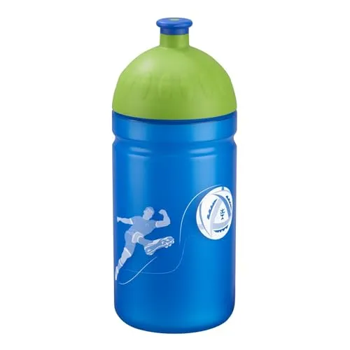Step by Step Trinkflasche „Soccer Ben“ auslaufsicher, spülmaschinenfest, BPA-frei, für Schule, Kindergarten, heiße und kohlensäurehaltigen Getränke, 0,5L, blau - grün