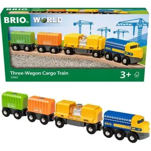 BRIO 33982 - Extralanger Güterzug mit DREI Waggons, fördert Motorik und Umweltbewusstsein für Kinder ab 3 Jahren