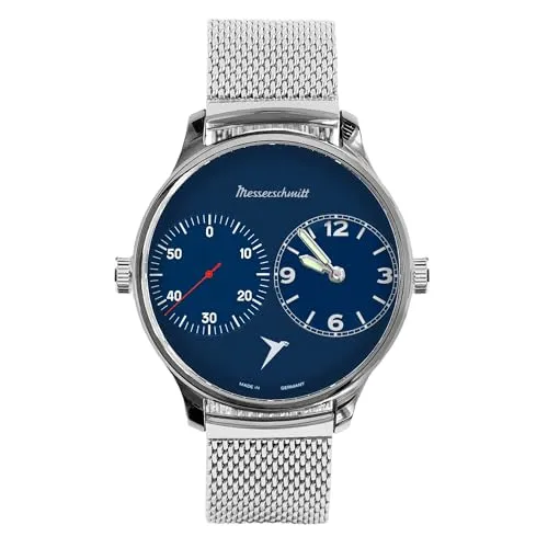 Messerschmitt Herrenuhr Stahl/Blau ME-DUAL-BM - Fliegeruhr mit Two-Timer - Armbanduhren für Herren – Diese stilvolle Fliegeruhr bietet ein leuchtendes Zifferblatt und ein kratzunempfindliches Mineralglas, ideal für den täglichen Gebrauch.