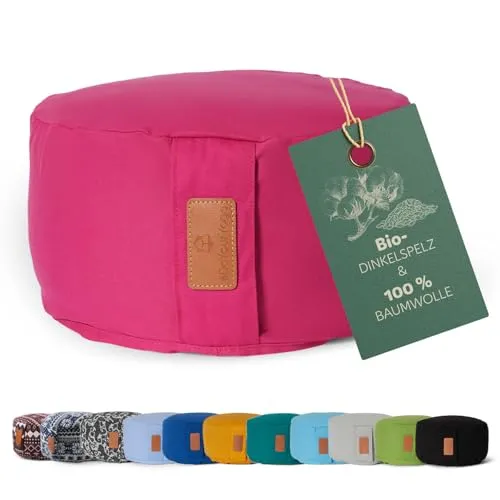 DoYourYoga rundes Yogabolster - pink - Sportmatte für Yin Yoga & Meditation, mit waschbarem Bezug und Bio-Dinkelspelz-Füllung für maximalen Komfort und Anpassbarkeit.