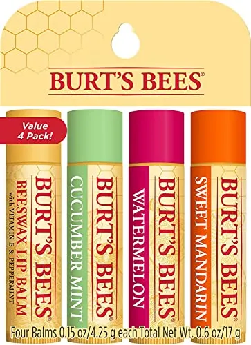 Burt's Bees 100% natürlicher, feuchtigkeitsspendender Lippenbalsam im 4er-Pack, Frisch geerntet - Bienenwachs, Gurke-Minze, Wassermelone und süße Mandarine - 4 Tuben, 17 g