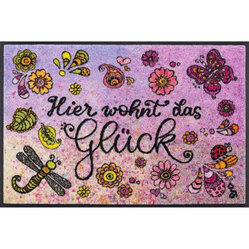 wash+dry by Kleen-Tex Fußmatte Hier wohnt das Glück, rechteckig
