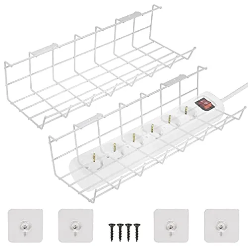 Produktbild ONVAYA® Kabelkanal Schreibtisch | Weiß | Halterung für einfaches Kabelmanagement | Kabelführung für PC und Fernseher | Organizer für Kabel, Netzteile, Mehrfachstecker | selbstklebend & schraubbar