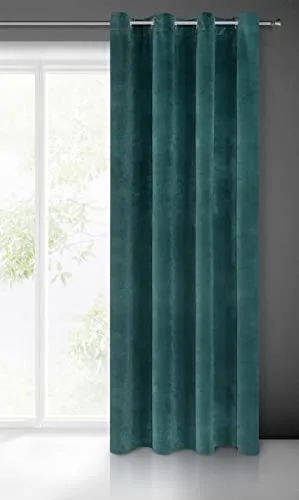 Eurofirany Villa Samt Vorhang Dunkeltrürkis 140x250cm - Eleganter Schiebevorhang aus hochwertigem Samt mit 10 Ösen, bietet Sichtschutz und thermische Isolation - ideal für Wohnzimmer und Schlafzimmer.