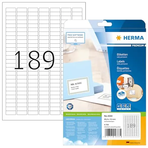 HERMA 4333 Universal Etiketten, 800 Blatt, 25,4 x 10 mm - Selbstklebende, bedruckbare Etiketten in DIN A4 für alle Drucker. Hohe Druckqualität und umweltfreundlich durch FSC-zertifiziertes Papier. Ideal zum Beschriften und Organisieren.