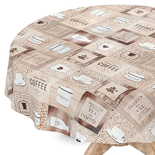Tischdecke abwaschbar Wachstuch Wachstuchtischdecke Rund 120cm Schnittkante Kaffee Coffee pflegeleicht