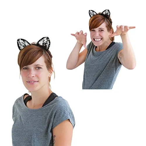 Oblique Unique® Haarreif Spitze Katzenohren Kostüm Stirnband