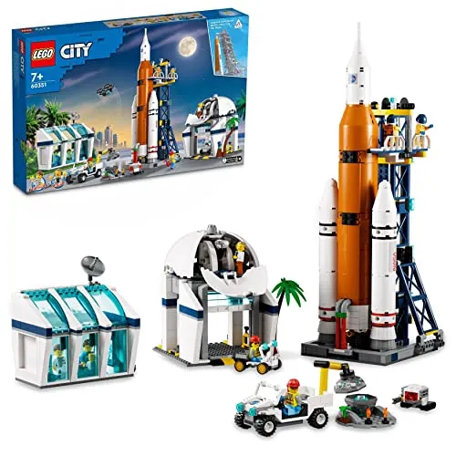 LEGO 60351 City Raumfahrtzentrum - Weltraum-Spielzeug für kleine Astronauten - Bauspielzeugset mit Rakete, 7 Astronauten-Minifiguren und interaktivem Aufzug. Perfekt für kreative Abenteuer und Weltraumfans ab 7 Jahren.
