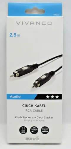 VIVANCO Cinch Kabel, 2,5m Cinch Stecker auf Cinch Stecker 460223