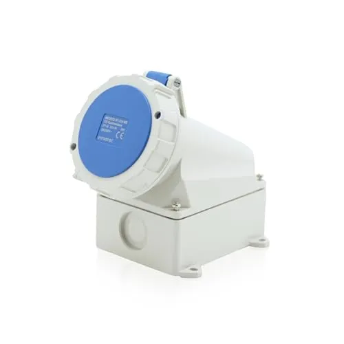 Intratec CEE Starkstrom Wandsteckdose, 32 A, 3-polig – Industriestecker für Innen- und Außenbereich, Einspeisesteckdose IP67, 230 V, SB, RoHS, Reach, Blau/Grau