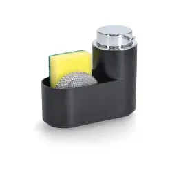 Zeller Seifenspender-Set, 3 teilig, Kunststoff 14752 , 1 Set = 1 Seifenspender + 1 Spülschwamm + 1 Stahlwolle