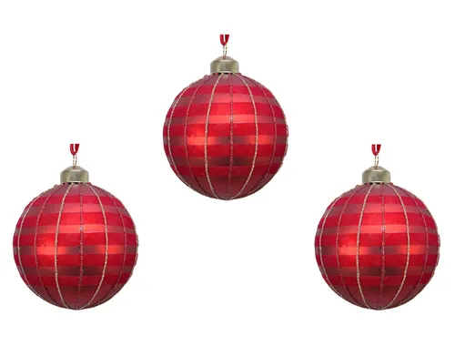 Kaemingk Weihnachtsbaumkugel, Weihnachtskugeln Glas mit Streifen Motiv 8cm weihnachtsrot, 3er Set