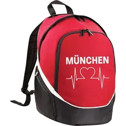 multifanshop Rucksack - München rot - Herzschlag, rot/schwarz, Größe one size - Hochwertiger Rucksack für Fans von München rot, ideal für den täglichen Gebrauch. Mit praktischem Feuchtfach, Netztasche und Kopfhörerausgang. Größe: H43cm B30cm T20cm, Gewicht: 500g. Perfekt für Schule, Sport und Freizeit!