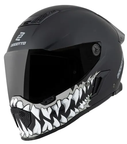 Bogotto Rapto Jaws Helm, schwarz-grau, Größe S - Motorradhelm mit kratzfestem Visier, vorbereitet für Pinlock und ideal für Sicherheit und Komfort beim Fahren.