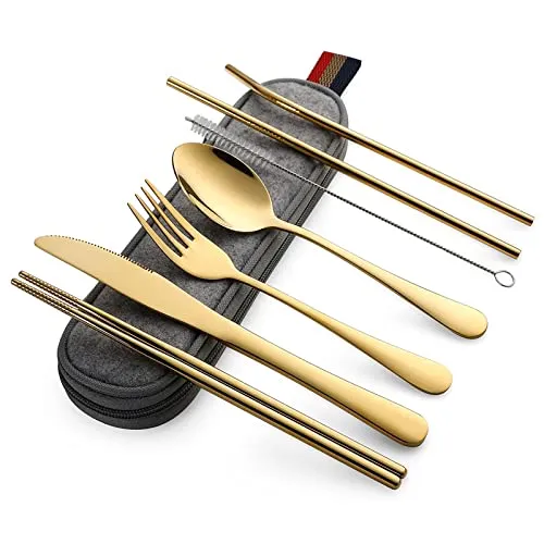 DEVICO Camping Besteck, 8-Teilig Edelstahl Outdoor Reisebesteck mit Etui