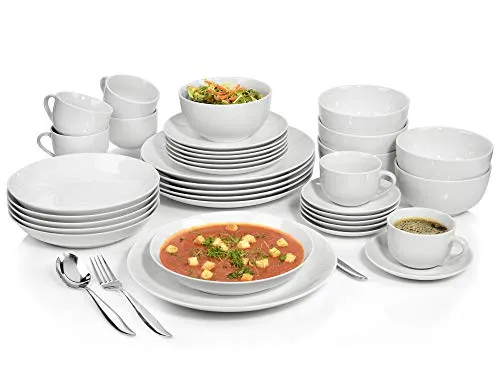 SÄNGER Kombiservice New Port 36-teilig für 6 Personen - Tafelservice mit elegantem Design, spülmaschinenfest und mikrowellengeeignet – verwandeln Sie Ihren Tisch in ein Kunstwerk!