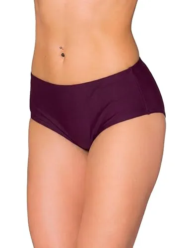 Aquarti Bikinihose Damen mit Mittelhohem Bund – Klassische Bikinihosen für Damen in Unifarben, Farbe: Pflaumen-Bordeaux, Größe: 40