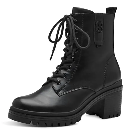 s.Oliver Schnürstiefelette schwarz 38 EU - Wanderschuhe, elegante Schnürstiefelette mit 6 cm Blockabsatz, pflegeleichtem Kunstleder und weichem Fleece-Innenmaterial für optimalen Gehkomfort.