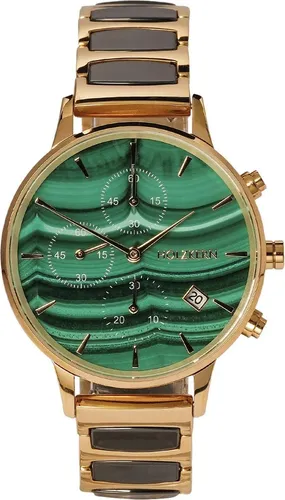 Holzkern Damenuhr Chronograph Jolly Malachit/Keramik - Elegante Uhr in Grün - Stylische Damenuhr mit präzisem Quarzwerk, Datumsanzeige und Stoppuhr. Zifferblatt aus grünem Malachit, hochwertiges Edelstahlgehäuse und Keramikelemente sorgen für einen besonderen Look.