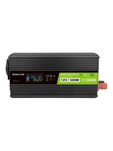 Green Cell PowerInverter LCD 12V 500 W/1000 W Reiner Sinus-Wechselrichter