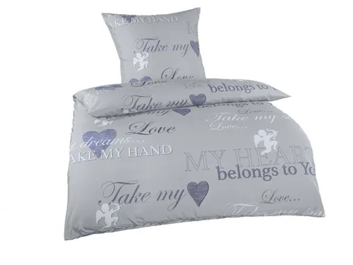 Optidream Bettwäsche Set Mikrofaser 135x200 Polyester Amor grau, Mikrofaser, 2 teilig, Geschenk Idee Frauen Männer neue Wohnung Hochzeit Frühjahr sale