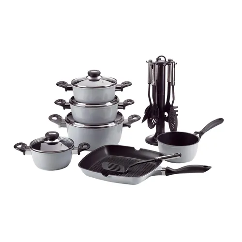 Karl Krüger 17/GR Aluguss-Set 17-teilig – Hochwertiges Antihaft-Kochset - Topf-Sets mit 17 Teilen, inklusive Küchenhelfer und hitzebeständigem Design für gesundes, fettfreies Kochen. Ideal für jede Küche!