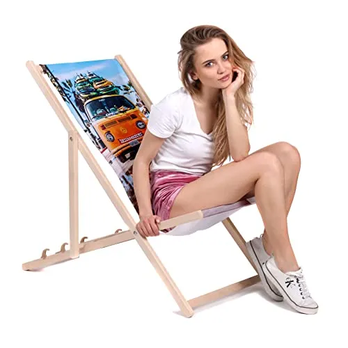 DreamRoots Liegestuhl Klappbar Holz aus Buchenholz, bis 130 kg belastbar, 3-Fach verstellbare Rückenlehne, waschbarer Polyesterbezug