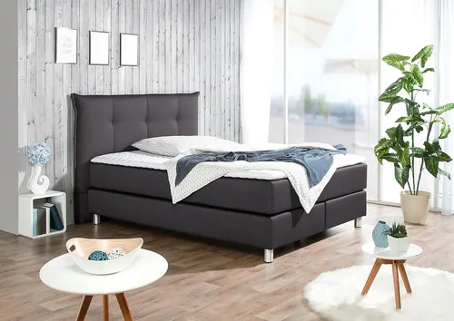 Boxspringbett MAINTAL in Anthrazit, 140x200cm - Polsterbett mit Tonnentaschen-Federkernmatratze, abnehmbarer und waschbarer Kaltschaum-Topper, ideal für optimalen Schlafkomfort und vielseitige Gestaltungsmöglichkeiten.