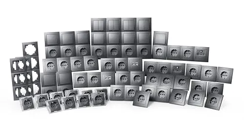 Schalter und Steckdosen Set McPower Flair ''Megaset-Profi'' 100-teilig, anthrazit - Vielseitiges Wandsteckdosen-Set mit 100 Teilen, ideal für umfassende Elektroinstallationen in modernem Anthrazit-Design.