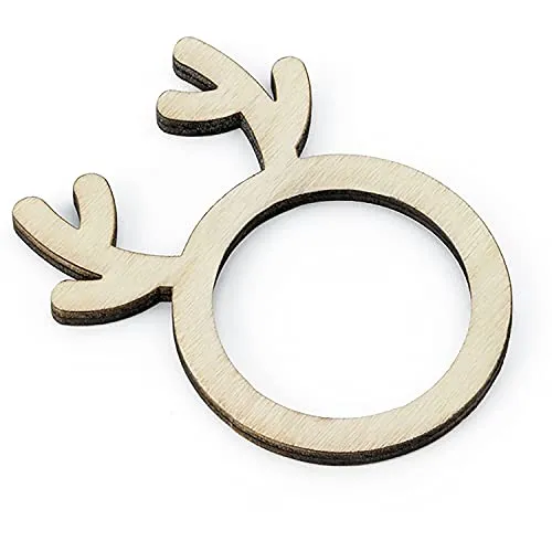 PartyDeco Serviettenringe Weihnachten Holz Tisch Deko Rentier 6 Stück Hellbraun