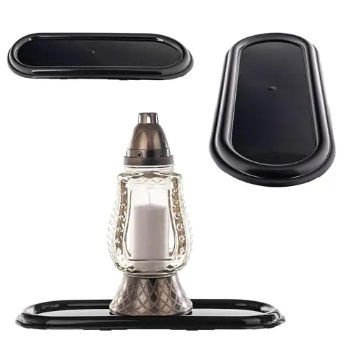 KADAX Plastikunterlage für Grablicht, Ovales Tablett für Grab, Kunststoff Untersatz für Grabblumen und Kerzen, Tafelplatte, Schutz für Grab (Schwarz, 39.5 cm)