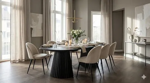 ebuy24 Tokyo Essgruppe 7-TLG. für 6 Personen – Ausziehbarer Esstisch Schwarz + 6 Beige Velours-Stühle - Moderne Essgruppe für 6 Personen mit ausziehbarem Tisch (120x120 cm, erweiterbar auf 200 cm) und stilvollen Velours-Stühlen. Ideal für gesellige Abende und festliche Anlässe, pflegeleicht und langlebig.