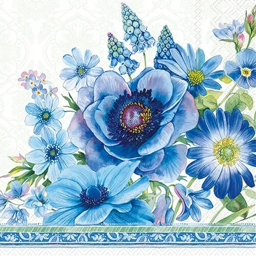 Servietten Springtime Blues Blaue Blumenwelt Blumen Garten Bordüre 33x33cm 20